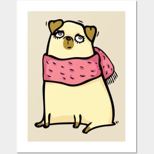 Pug on a pink scarf Posters and Art